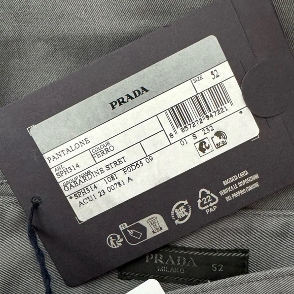 Prada Men's Triangle Logo Cotton Stretch Five Pockets Shorts- Gray Color